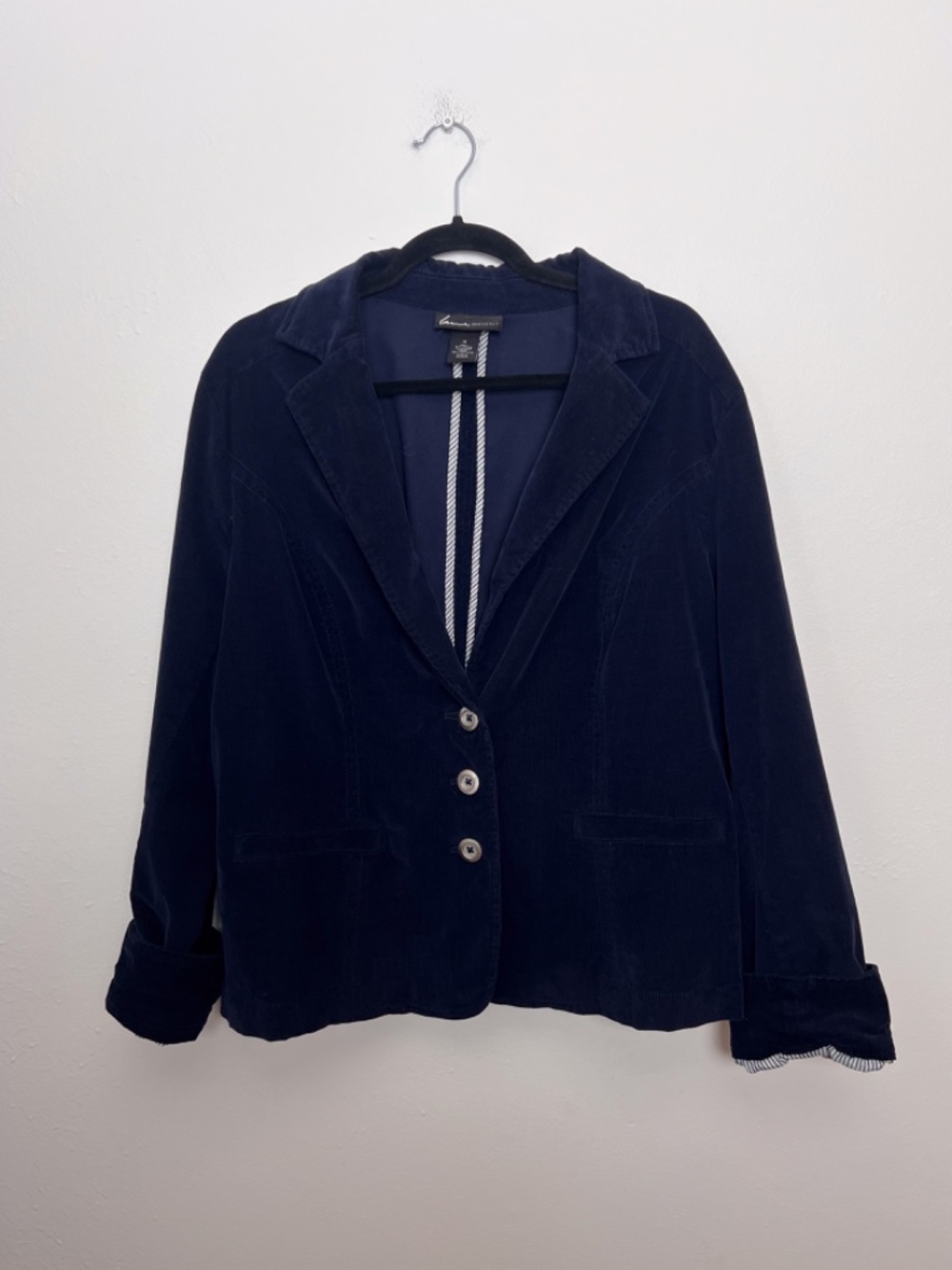Lane Bryant Navy Corduroy Blazer Jacket Size 18 Cotton Stretch 3 Button Preppy